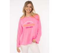 Sweater ZWILLINGSHERZ ""Strandglück 2014"", Damen, Gr. L/XL (L/XL), pink (neon pink), Sweatware, Obermaterial: 50% Baumwolle, 50% Polyester, unifarben mit Farbeinsatz, comfort fit hüftlang, Rundhals,