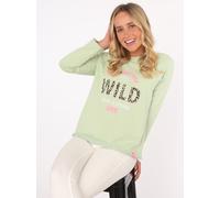 Sweater ZWILLINGSHERZ ""Wild and Free"", Damen, Gr. L/XL (L/XL), grün (salbei), Sweatware, Obermaterial: 50% Baumwolle, 50% Polyester, unifarben mit Farbeinsatz, comfort fit hüftlang, Rundhals, Sweats