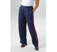 Sweathose ANISTON PLUS, Damen, Gr. 54, N-Gr, bunt (navy, bordeaux), Jersey, Obermaterial: 50% Modal, 44% Polyester, 6% Elasthan, unifarben mit Farbeinsatz, lässig geschnitten lang, Hosen Sweathose, au