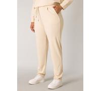 Sweathose BASE LEVEL CURVY "JOANNA", Damen, Gr. 46, N-Gr, beige (light beige), Sweatware, Obermaterial: 60% Viskose, 35% Polyamid, 5% Elasthan, unifarben, bequem lang, Hosen Sweathose, mit Kordelzug (
