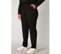 Sweathose BASE LEVEL CURVY "JOANNA", Damen, Gr. 46, N-Gr, schwarz, Sweatware, Obermaterial: 60% Viskose, 35% Polyamid, 5% Elasthan, unifarben, bequem lang, Hosen Sweathose, mit Kordelzug (67219525-46)