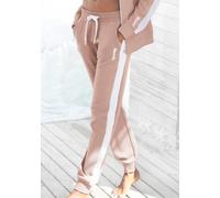Sweathose BENCH. LOUNGEWEAR, Damen, Gr. 56/58, N-Gr, beige (nude, weiß), Jersey, Obermaterial: 60% Baumwolle, 40% Polyester, unifarben mit Farbeinsatz, bequem lang, Hosen Sweathose, mit Seitenstreifen
