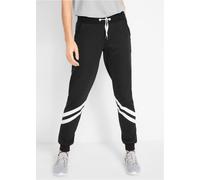 Sweathose BONPRIX "Sweathose mit Streifen", Damen, Gr. 44/46 (L), N-Gr, schwarz (schwarz gestreift), Obermaterial: 60% Baumwolle, 40% Polyester, loose fit, Hosen Sweathose, aus Baumwolle und Polyester