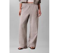 Sweathose CALVIN KLEIN JEANS "A- FRENCH TERRY BADGE LOGO PANT", Damen, Gr. M, N-Gr, beige (heroic grau heather), Sweatware, Obermaterial: 100% Baumwolle, weit lang, Hosen Sweathose, mit weitem Bein (4