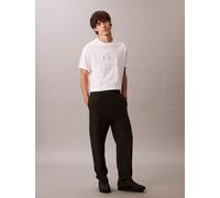 Sweathose CALVIN KLEIN JEANS "PREMIUM TERRY MONOGRAM JOGGER", Herren, Gr. L, N-Gr, schwarz, Web, Obermaterial: 86% Baumwolle, 14% Polyester, unifarben, regular fit lang, Hosen Sweathose, Mit elastisch