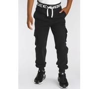 Sweathose CHIEMSEE "Jogginghose mit großem Logo im Bund", Jungen, Gr. 164/170, N-Gr, schwarz, Sweatware, Obermaterial: 100% Baumwolle, Basic lang, Hosen Sweathose (58858368-164) schwarz