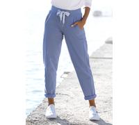 Sweathose ELBSAND "Brinja", Damen, Gr. L (40), N-Gr, blau, angeraute Sweatware, Obermaterial: 95% Baumwolle, 5% Elasthan, unifarben, figurumspielend lang, Hosen Sweathose, mit Logoprint am Bund und Ta