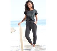 Sweathose ELBSAND "Brinja", Damen, Gr. L (40), N-Gr, grau (anthrazit), angeraute Sweatware, Obermaterial: 95% Baumwolle, 5% Elasthan, unifarben, figurumspielend lang, Hosen Sweathose, mit Logoprint am