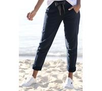 Sweathose ELBSAND "Brinja", Damen, Gr. M (38), N-Gr, blau (marine), angeraute Sweatware, Obermaterial: 95% Baumwolle, 5% Elasthan, unifarben, figurumspielend lang, Hosen Sweathose, mit Logoprint am Bu