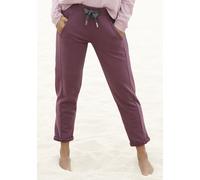 Sweathose ELBSAND "Brinja", Damen, Gr. M (38), N-Gr, lila (aubergine), angeraute Sweatware, Obermaterial: 95% Baumwolle, 5% Elasthan, unifarben, figurumspielend lang, Hosen Sweathose, mit Logoprint am