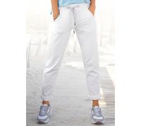 Sweathose ELBSAND "Brinja", Damen, Gr. M (38), N-Gr, weiß, angeraute Sweatware, Obermaterial: 95% Baumwolle, 5% Elasthan, unifarben, figurumspielend lang, Hosen Sweathose, mit Logoprint am Bund und Ta