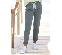 Sweathose ELBSAND, Damen, Gr. L (40), N-Gr, blau (petrol), angeraute Sweatware, Obermaterial: 95% Baumwolle, 5% Elasthan, unifarben, figurumspielend knöchellang, Hosen Sweathose, mit Logodruck hinten,