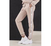 Sweathose FRENCH CONNECTION, Damen, Gr. 40/42, N-Gr, beige (sand), Sweatware, Obermaterial: 60% Baumwolle, 40% Polyester, unifarben mit Farbeinsatz, sportlich, bequem lang, Hosen, mit seitlichen Kontr