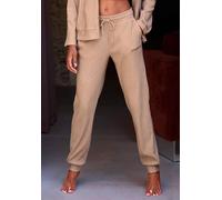 Sweathose FRENCH CONNECTION, Damen, Gr. 48/50, N-Gr, beige (sand), Rippware, Obermaterial: 81% Polyester, 15% Viskose, 4% Elasthan, meliert, bequem lang, Hosen, aus weicher Rippstruktur, Loungewear (9