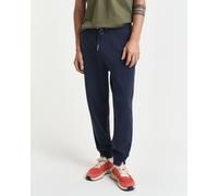 Sweathose GANT "REG SHIELD SWEATPANTS", Herren, Gr. XXL, N-Gr, blau (evening blau), Web, Obermaterial: 87% Baumwolle, 13% Polyester, unifarben, regular fit knöchellang, Hosen Sweathose, mit Logosticke