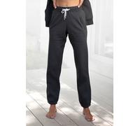 Sweathose H.I.S, Damen, Gr. 32/34, N-Gr, grau (anthrazit), angeraute Sweatware, Obermaterial: 100% Baumwolle, unifarben, Basic, figurbetont lang, Hosen Sweathose, bequeme Baumwoll-Relaxhose, Home- und