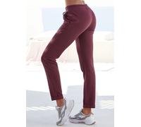 Sweathose H.I.S, Damen, Gr. 36/38, N-Gr, rot (rubinrot), Interlock, Obermaterial: 60% Baumwolle, 40% Polyester, bestickt, unifarben, bequem knöchellang, Hosen Sweathose, Schlupfhose mit kleinem Aufsch