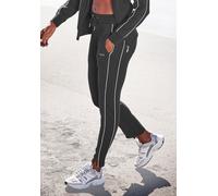 Sweathose H.I.S, Damen, Gr. 40/42, N-Gr, blau (marine), Interlock, Obermaterial: 60% Baumwolle, 40% Polyester, unifarben, Basic, bequem lang, Hosen Sweathose, mit Reißverschluss am Beinsaum, Loungeanz