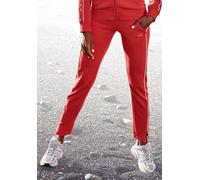 Sweathose H.I.S, Damen, Gr. 40/42, N-Gr, rot, Interlock, Obermaterial: 60% Baumwolle, 40% Polyester, bestickt, unifarben, Basic, figurbetont lang, Hosen Sweathose, mit Reißverschluss am Beinsaum. Idea