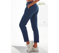 Sweathose H.I.S, Damen, Gr. 44/46, N-Gr, blau (marine), Interlock, Obermaterial: 60% Baumwolle, 40% Polyester, bestickt, unifarben, bequem knöchellang, Hosen, Schlupfhose mit kleinem Aufschlag am Saum