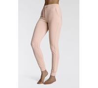 Sweathose H.I.S, Damen, Gr. 44/46, N-Gr, rot (salmon), Interlock, Obermaterial: 60% Baumwolle, 40% Polyester, bestickt, unifarben, Basic, bequem lang, Hosen Sweathose, mit seitlichem Piping und Tasche