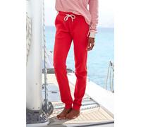 Sweathose H.I.S, Damen, Gr. 48/50, N-Gr, rot, Sweatware, Obermaterial: 60% Baumwolle, 40% Polyester, unifarben, casual, bequem lang, Hosen, aus weicher Sweatware und mit Ankerstickerei, Loungewear (65