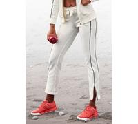 Sweathose H.I.S, Damen, Gr. 52/54, N-Gr, beige (ecru), Interlock, Obermaterial: 60% Baumwolle, 40% Polyester, unifarben, Basic, bequem lang, Hosen, mit Reißverschluss am Beinsaum, Loungeanzug (3897175