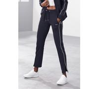 Sweathose H.I.S, Damen, Gr. 52/54, N-Gr, blau (marine), Interlock, Obermaterial: 60% Baumwolle, 40% Polyester, bestickt, unifarben, Basic, figurbetont lang, Hosen Sweathose, mit Reißverschluss am Bein