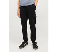 Sweathose JACK & JONES JUNIOR "JPSTGORDON JJBRADLEY CARGO PAN NOOS JNR", Jungen, Gr. 140, N-Gr, schwarz, angeraute Sweatware, Obermaterial: 61% Polyester, 39% Baumwolle, unifarben, regular fit knöchel