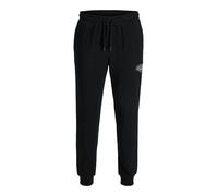 Sweathose "JPSTGORDON MAKOTO SWEAT PANTS PLS", Herren, Gr. 48 (7XL), N-Gr, schwarz, angeraute Sweatware, Obermaterial: 60% Baumwolle, 40% Polyester, JACK & JONES PLUSSIZE, bedruckt, regular fit knöche