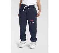 Sweathose KANGAROOS "Jogginghose mit Logo-Print", Jungen, Gr. 116/122, N-Gr, blau (marine), Sweatware, Obermaterial: 100% Baumwolle, bedruckt, Basic lang, Hosen Sweathose, Basic für kleine Jungen (911