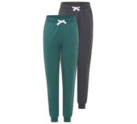 Sweathose KIDSWORLD "2er Pack Jogginghosen", Jungen, Gr. 152/158, N-Gr, bunt (grün, anthraz), angeraute Sweatware, Obermaterial: 100% Baumwolle, Basic lang, Hosen Sweathose, 2 Jogginghosen in einer Pa