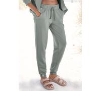 Sweathose LASCANA, Damen, Gr. 32/34, N-Gr, grün (salbeigrün), Sweatware, Obermaterial: 100% Baumwolle, bestickt, unifarben, casual, bequem normal, Hosen, aus organischer Baumwolle, Loungewear (2517713