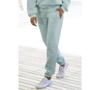 Sweathose LASCANA, Damen, Gr. 36/38, N-Gr, grün (mint), Sweatware, Obermaterial: 60% Baumwolle, 40% Polyester, unifarben, bestickt, casual, bequem lang, Hosen, Loungehose mit seitlichen Taschen und Lo