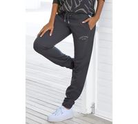 Sweathose LASCANA, Damen, Gr. 44/46, N-Gr, grau (anthrazit), Sweatware, Obermaterial: 60% Baumwolle, 40% Polyester, unifarben, bestickt, casual, bequem lang, Hosen, Loungehose mit seitlichen Taschen u