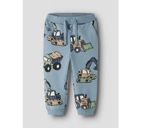 Sweathose NAME IT "NMMKARK NREG SWEAT PANT UNB BOX", Jungen, Gr. 116, N-Gr, ashley blau, Sweatware, Obermaterial: 95% Baumwolle, 5% Elasthan, bedruckt, regular fit lang, Hosen Sweathose, Baumwollmisch
