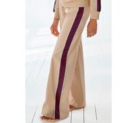 Sweathose S.OLIVER, Damen, Gr. 40/42, N-Gr, beige (sand), Obermaterial: 95% Baumwolle, 5% Elasthan, unifarben mit Farbeinsatz, bequem normal, Hosen Sweathose, Loumngehose mit Kontraststreifen und Pipi