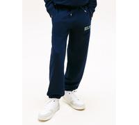 Sweathose TOMMY HILFIGER "HILFIGER VARSITY SWEATPANTS", Jungen, Gr. 14 (164), N-Gr, blau (schwarz night navy), Sweatware, Obermaterial: 80% Baumwolle, 20% Polyester, unifarben, regular fit lang, Hosen