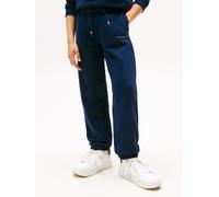 Sweathose TOMMY HILFIGER "Rollen: 1", Jungen, Gr. 10 (140), N-Gr, blau (schwarz night navy), Sweatware, Obermaterial: 80% Baumwolle, 20% Polyester, unifarben, regular fit lang, Hosen Sweathose, für Ki