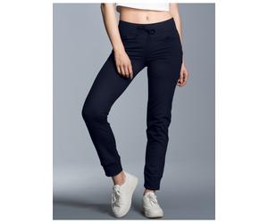 Sweathose TRIGEMA "TRIGEMA Jogginghose in leichter Sweat-Qualität", Damen, Gr. S, Normalgrößen, blau (navy), Sweatware, 50% Baumwolle, 50% Polyester, Hosen Sweathose (48196107-S) navy
