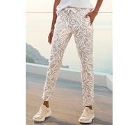 Sweathose VENICE BEACH "aus weichem, angenehmen Sweat", Damen, Gr. 42, N-Gr, beige (creme, taupe bedruckt), Sweatware, Obermaterial: 95% Baumwolle, 5% Elasthan, figurumspielend knöchellang, Hosen Swea