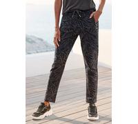 Sweathose VENICE BEACH, Damen, Gr. 44, N-Gr, grau (anthrazit, schwarz bedruckt), Sweatware, Obermaterial: 95% Baumwolle, 5% Elasthan, animal-print, figurumspielend knöchellang, Hosen Sweathose, mit An