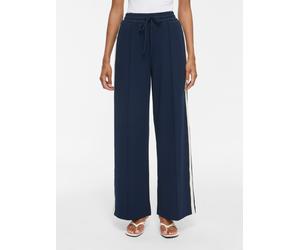 Sweathose VILA "VICLUA HW WIDE TRACK PANTS - NOOS", Damen, Gr. S (36), N-Gr, blau (navy blazer detail:birch track), Jersey, Obermaterial: 95% Polyester, 5% Elasthan, unifarben mit Farbeinsatz, relaxed
