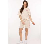 Sweathose ZWILLINGSHERZ "Feel Good Club", Damen, Gr. L/XL, N-Gr, beige, Sweatware, Obermaterial: 60% Baumwolle, 40% Polyester, bestickt, unifarben, Hosen Sweathose, leichtes Sweatmaterial, Stickerei,