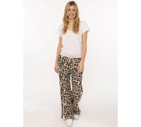 Sweathose ZWILLINGSHERZ "Leo mit Kontrastbund", Damen, Gr. N-Gr, beige, Web, Obermaterial: 47% Viskose, 45% Polyester, 8% Elasthan, gemustert, mehrfarbig, lang, Hosen Sweathose, mit Kontrastbund, Kord