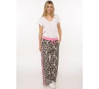 Sweathose ZWILLINGSHERZ "Leo mit Kontrastbund", Damen, Gr. N-Gr, rosa, Web, Obermaterial: 47% Viskose, 45% Polyester, 8% Elasthan, gemustert, mehrfarbig, lang, Hosen Sweathose, mit Kontrastbund, Korde