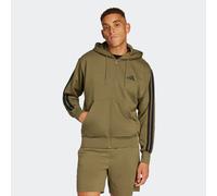Adidas Men's Essential Three Stripes Fleece Zipper Hoodie, Olive strata/Black, S