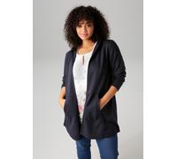 Sweatjacke ANISTON PLUS, Damen, Gr. 52, blau (marine), Sweatware, Obermaterial: 86% Polyester, 14% Baumwolle, unifarben, figurumspielend ca. Mitte Oberschenkel, Sweatjacken Sweatjacke, mit Kapuze (872