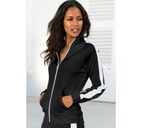 Bench. Sweatjacke mit Seitenstreifen und Stehkragen, schwarz-weiß