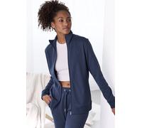 Sweatjacke BENCH. LOUNGEWEAR, Damen, Gr. 48/50, blau, Interlock, Obermaterial: 60% Baumwolle, 40% Polyester, Basic, bequem hüftlang, Rippbündchen, Sweatjacken Sweatjacke, mit bestickten Stehkragen, Lo